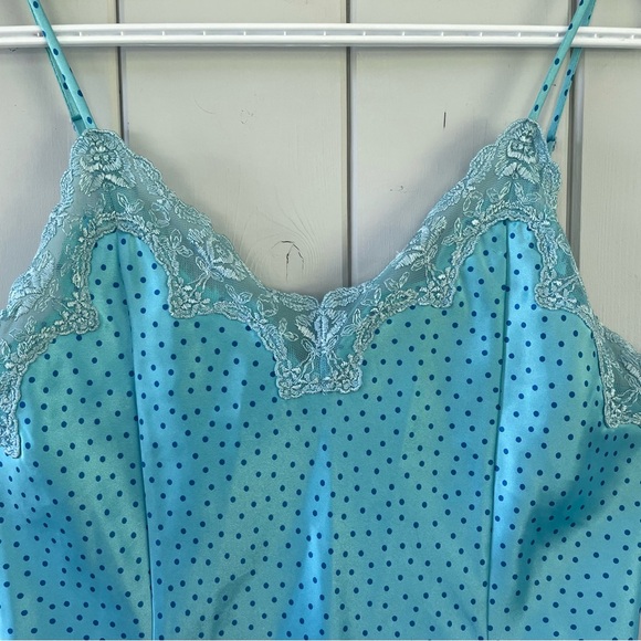 Vintage Secret Treasures Slip Dress Chemise Polka Dots Blue Size Medium - Picture 2 of 7